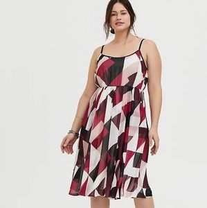 BURGUNDY MULTI GEOMETRIC CHIFFON DRESS